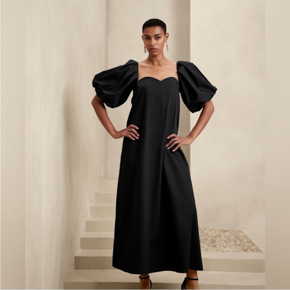 Banana Republic Elegant Black Puff Sleeve Maxi Dress